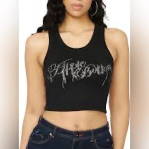 Yung Reaper Black Crop Tank Top with Rhinestone Design S
